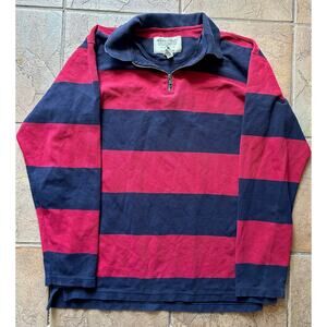 Vintage Eddie Bauer Rugby Shirt Mens Large Red Navy Stripe